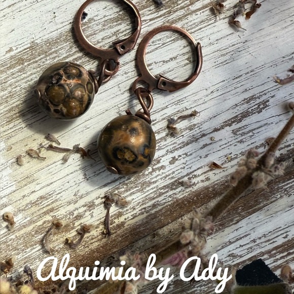 Gold and Brown Earrings by Alquimia ocean jasper - Picture 1 of 1